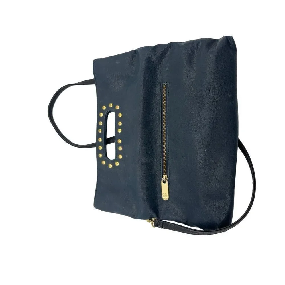 Vieta fashion navy blue vegan leather collapsible gold ￼ studded bag
